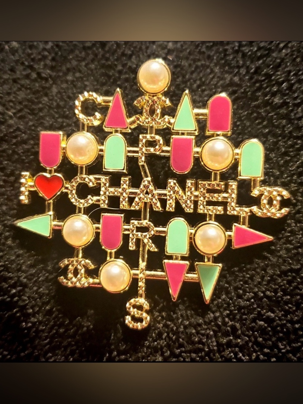 Double C Multi-Color Faux Pearl and Stone Brooch Gold - Tone